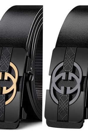 2pcs/Set Durable Leather Belts For Men Automatic Gold Black Buckle Double C Belt