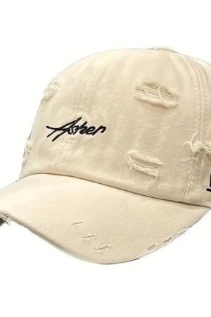 Share this product    A White Stylish Men'S Baseball Cap With A Distressed Look, Featuring A Vintage American Design And Letter Details, Inspired By Korean Fashion., Suitable For Women